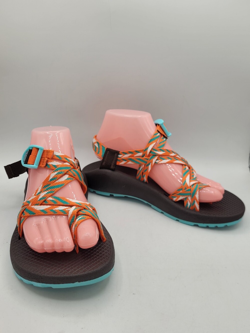 Chaco ZX/2 Classic sandals with orange and teal patterned double-straps Size 8